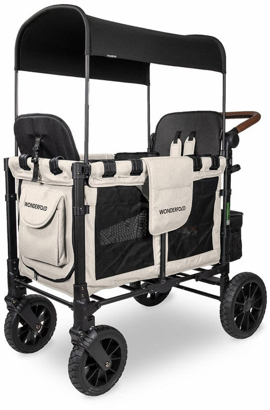 Wonderfold OPEN BOX W2 Luxe Multifunctional Double (2 seater) Stroller Wagon - Sandy Beige / Black Canopy (Albee Exclusive) - w2lux-sdybg-blkcpy-ob