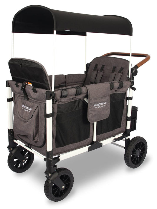 WonderFold OPEN BOX W4 Luxe (W4S 2.0) Multifunctional Quad (4 Seater) Stroller Wagon - Charcoal Gray/White Frame (Limited Edition) - W4S2GRYWF-OB