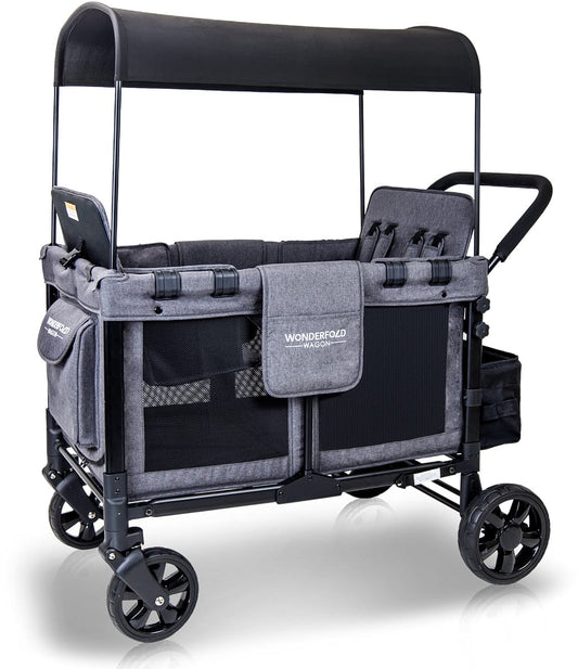 WonderFold OPEN BOX W4 Original Quad (4 Seater) Stroller Wagon - Gray