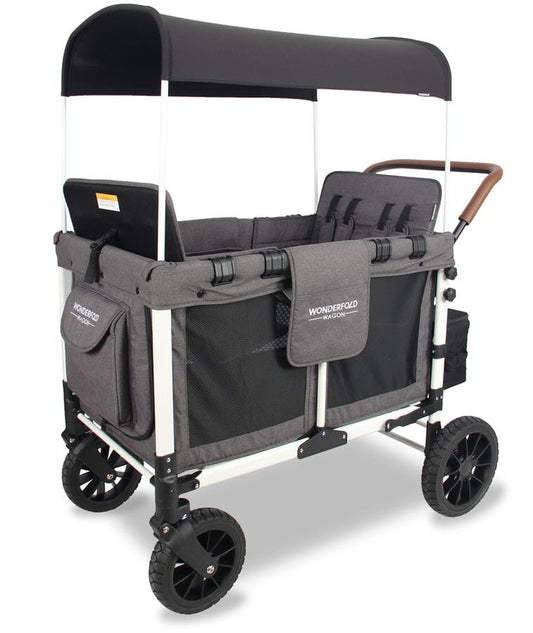 WonderFold OPEN BOX W4 Quad Premium (4 Seater) Stroller Wagon - Gray/White (Limited Edition) - W4S-GRAY-WHITE-OB