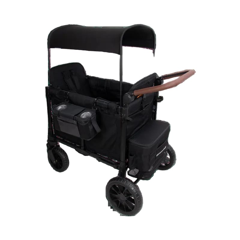 WonderFold black stroller wagon with canopy and storage bags