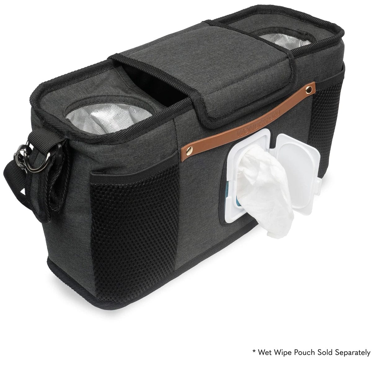 WonderFold Small Parent Console with 2 Insulated Cup Holders - Volcanic Black - PC02