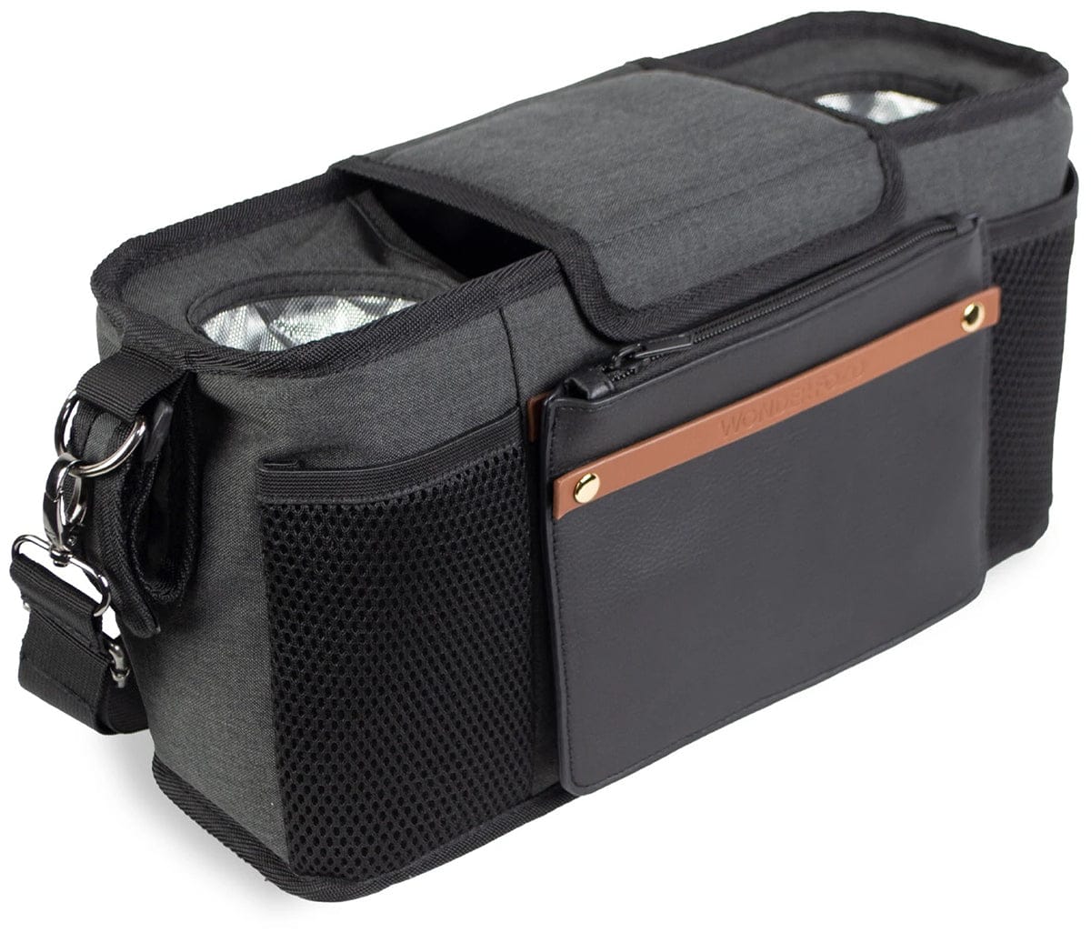 WonderFold Small Parent Console with 2 Insulated Cup Holders - Volcanic Black - PC02