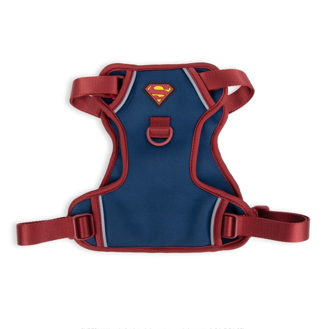 WonderFold Superman pet harness in blue and red with logo patch