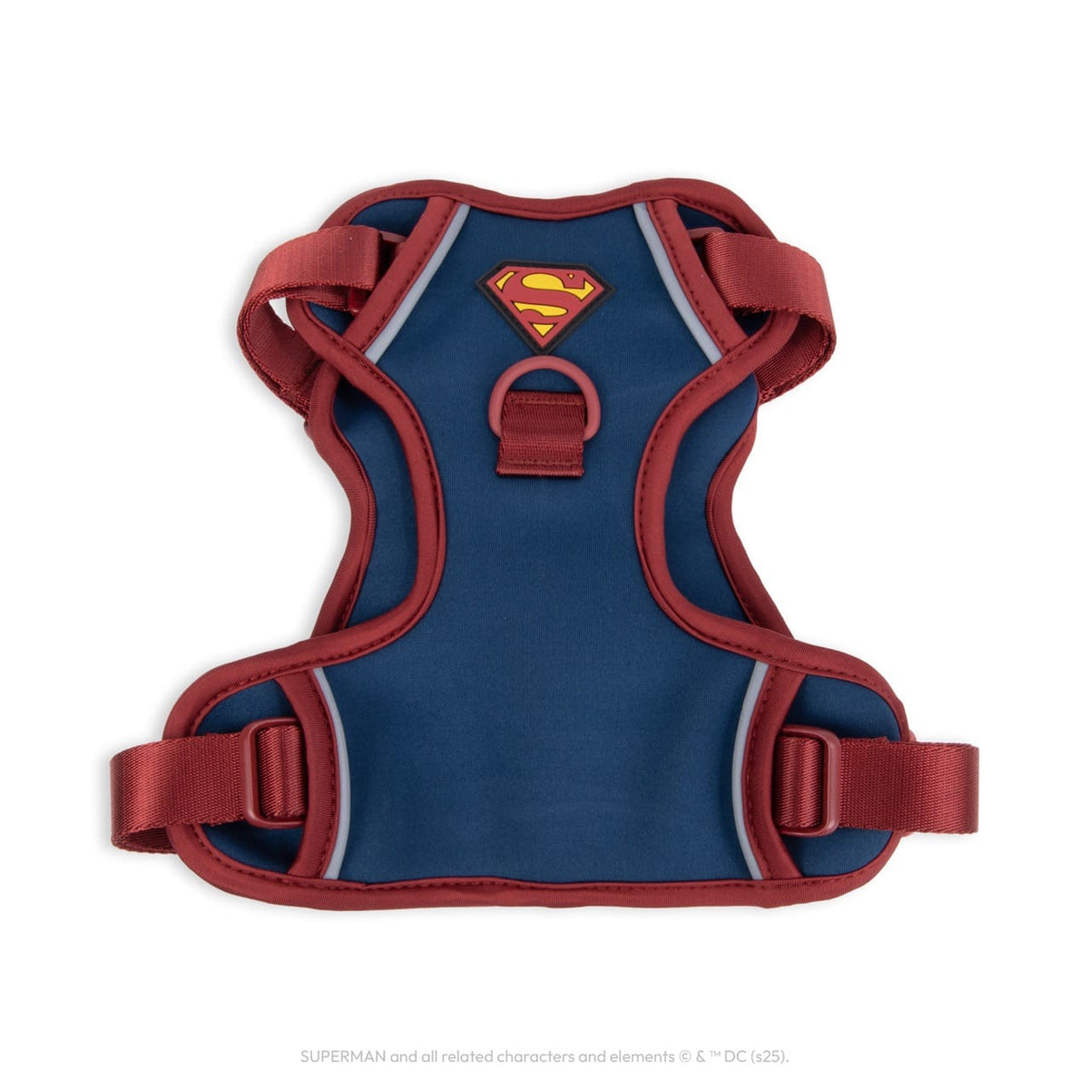 WonderFold Superman pet harness in blue and red with chest logo