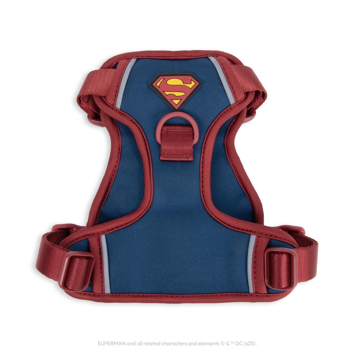 WonderFold blue and red Superman dog harness with chest D-ring