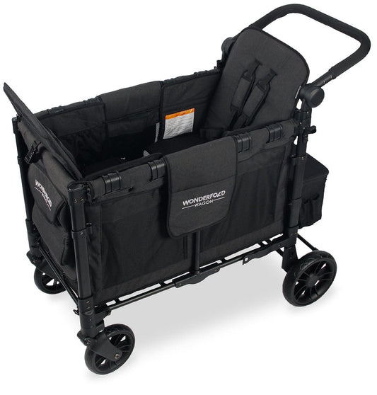WonderFold W2 Elite Multifunctional Double (2 Seater) Stroller Wagon - Volcanic Black - W2ELT-BLK