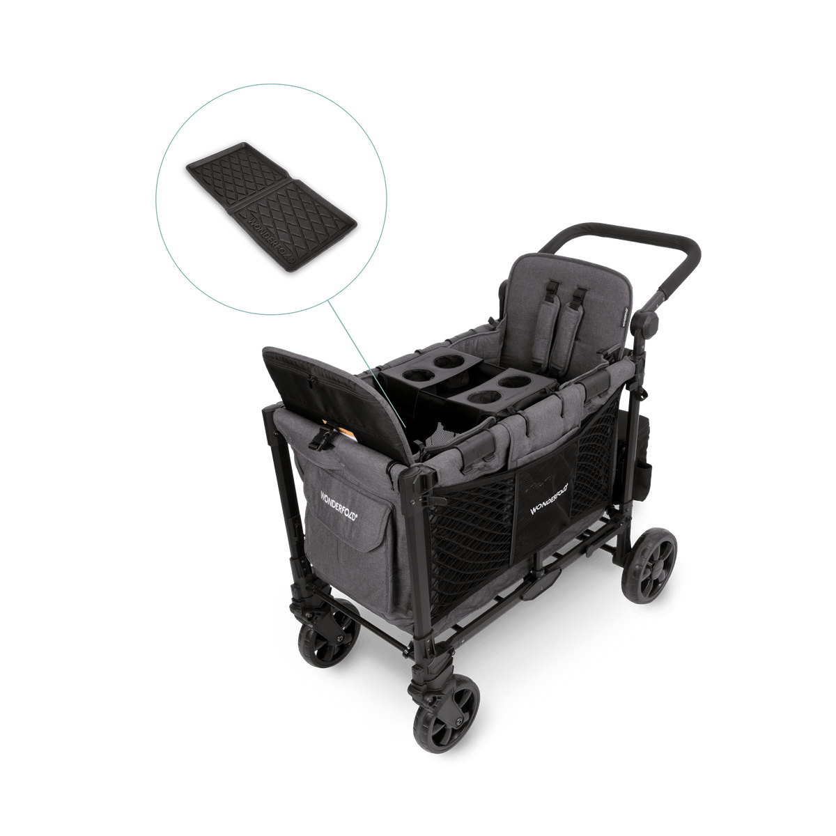 WonderFold W2 Elite Pro (2 Seater) Everyday Stroller Wagon Bundle - Charcoal Gray