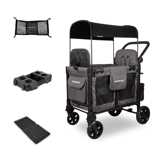 WonderFold W2 Elite Pro (2 Seater) Everyday Stroller Wagon Bundle - Charcoal Gray