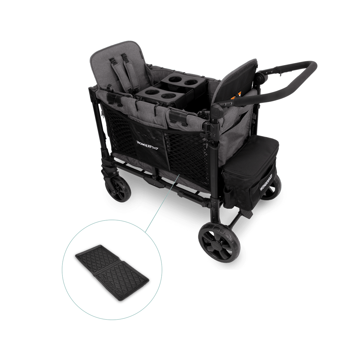 WonderFold W2 Elite Pro (2 Seater) Everyday Stroller Wagon Bundle - Charcoal Gray