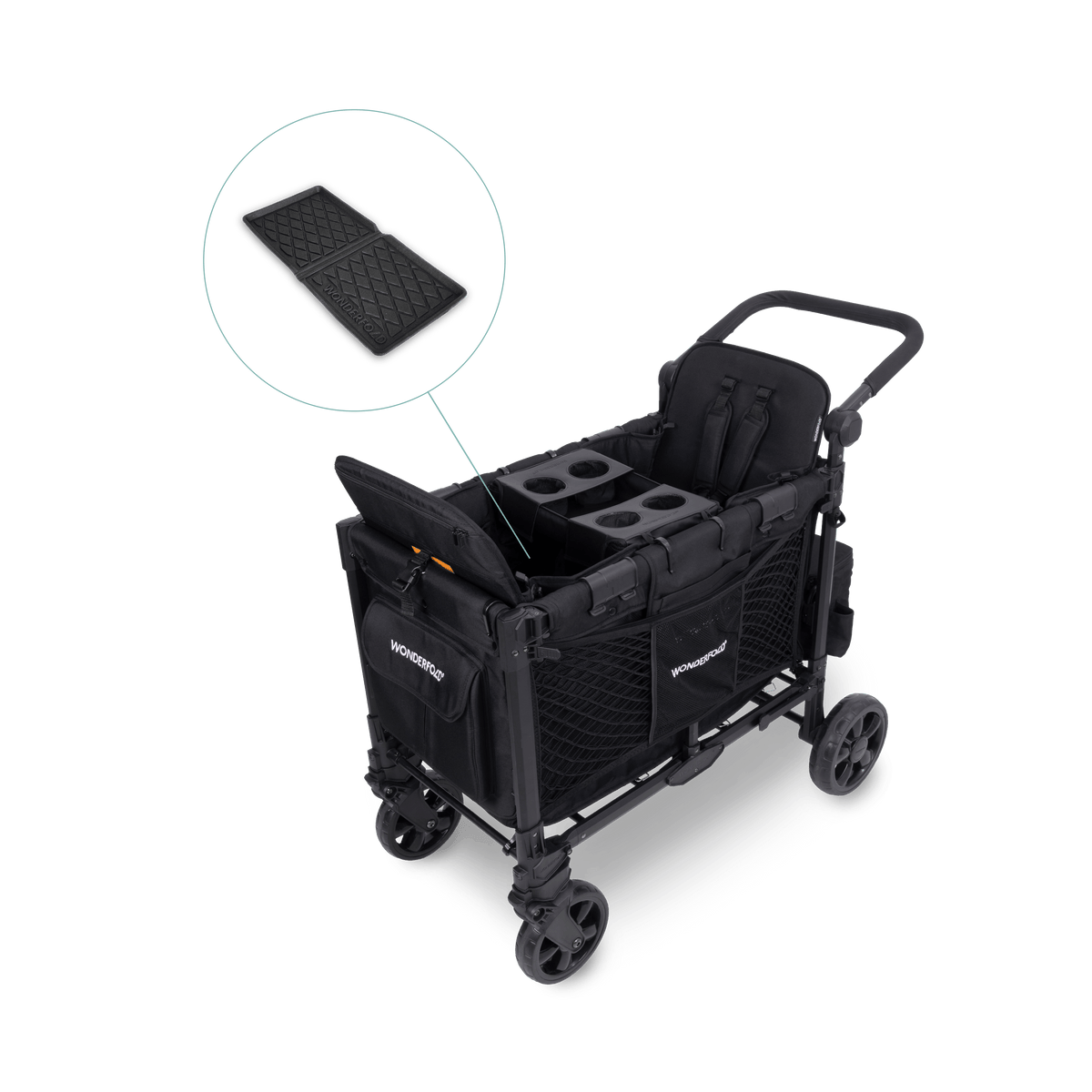 WonderFold W2 Elite Pro (2 Seater) Everyday Stroller Wagon Bundle - Jet Black