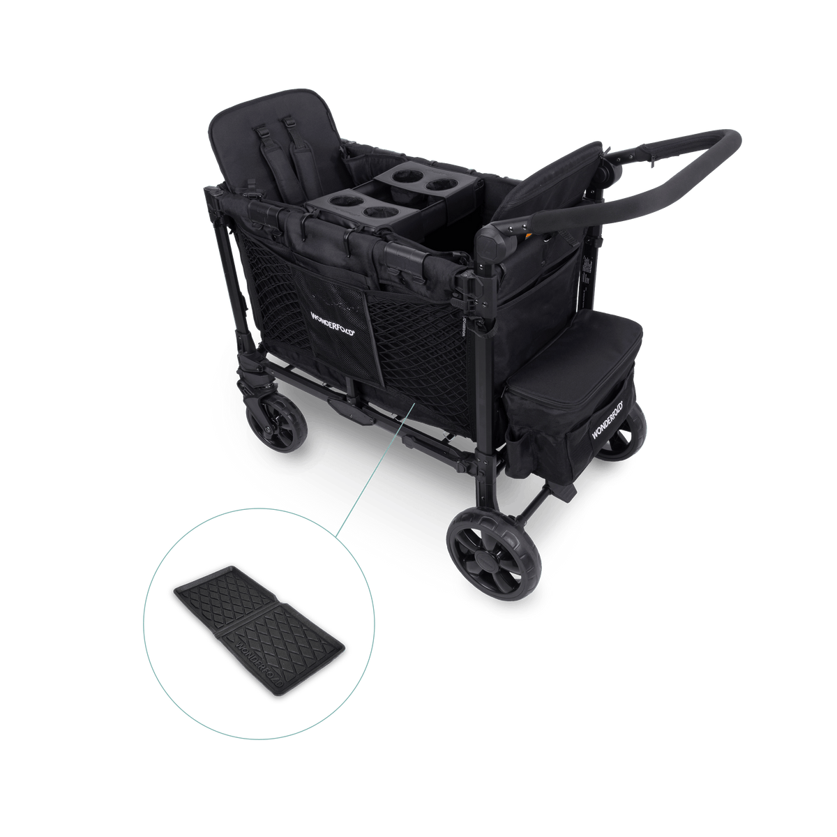 WonderFold W2 Elite Pro (2 Seater) Everyday Stroller Wagon Bundle - Jet Black