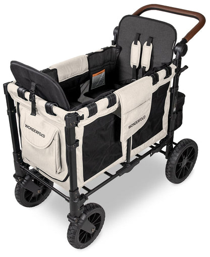 Wonderfold W2 Luxe Multifunctional Double (2 seater) Stroller Wagon - Sandy Beige / Black Canopy (Albee Exclusive) - W2LUX-SDYBG-BLKCPY
