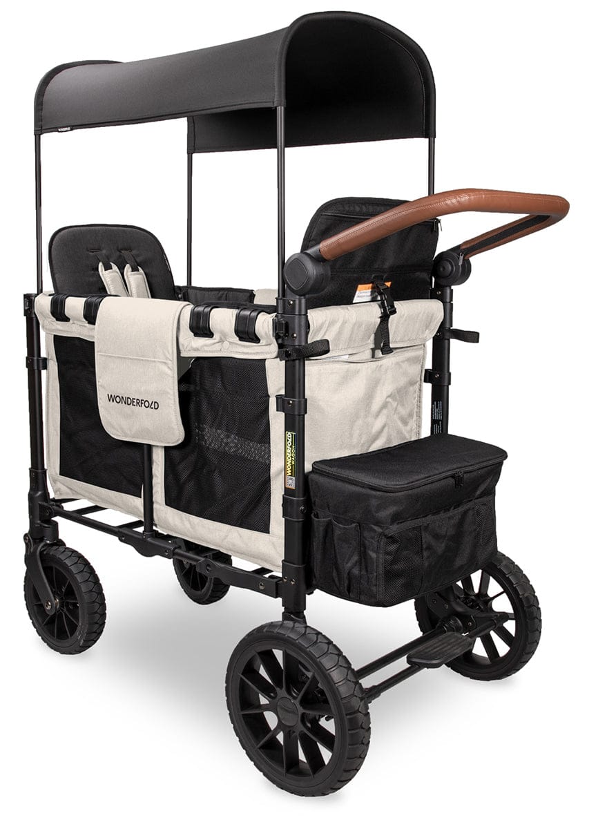 Wonderfold W2 Luxe Multifunctional Double (2 seater) Stroller Wagon - Sandy Beige / Black Canopy (Albee Exclusive) - W2LUX-SDYBG-BLKCPY