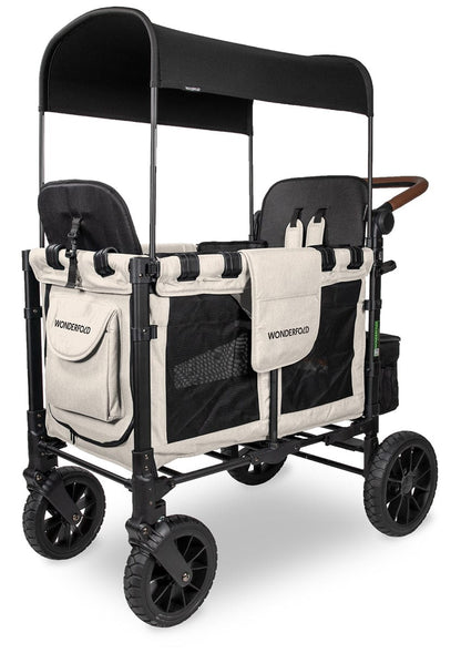 Wonderfold W2 Luxe Multifunctional Double (2 seater) Stroller Wagon - Sandy Beige / Black Canopy (Albee Exclusive) - W2LUX-SDYBG-BLKCPY