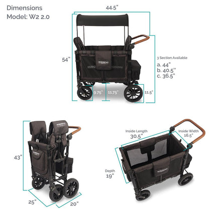 Wonderfold W2 Luxe Multifunctional Double (2 seater) Stroller Wagon - Volcanic Black - W2-S2-BLACK