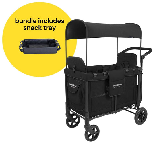 WonderFold W2 Original (2 Seater) Double Stroller Wagon + Snack Tray Bundle - Black - W2-BLACK-St02