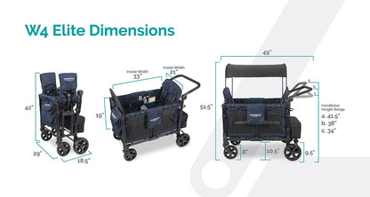 WonderFold W4 Elite Multifunctional Quad (4 Seater) Stroller Wagon - Charcoal Gray - W4ELT-GRY