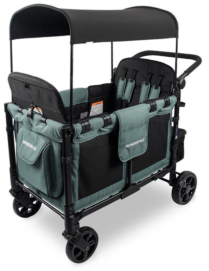 WonderFold W4 Elite Multifunctional Quad (4 Seater) Stroller Wagon - Hunter Green - W4ELT-HNTGN
