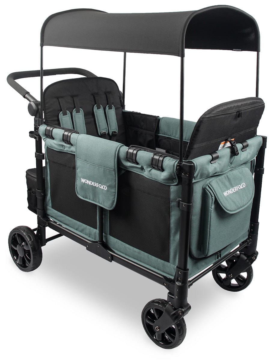 WonderFold W4 Elite Multifunctional Quad (4 Seater) Stroller Wagon - Hunter Green - W4ELT-HNTGN
