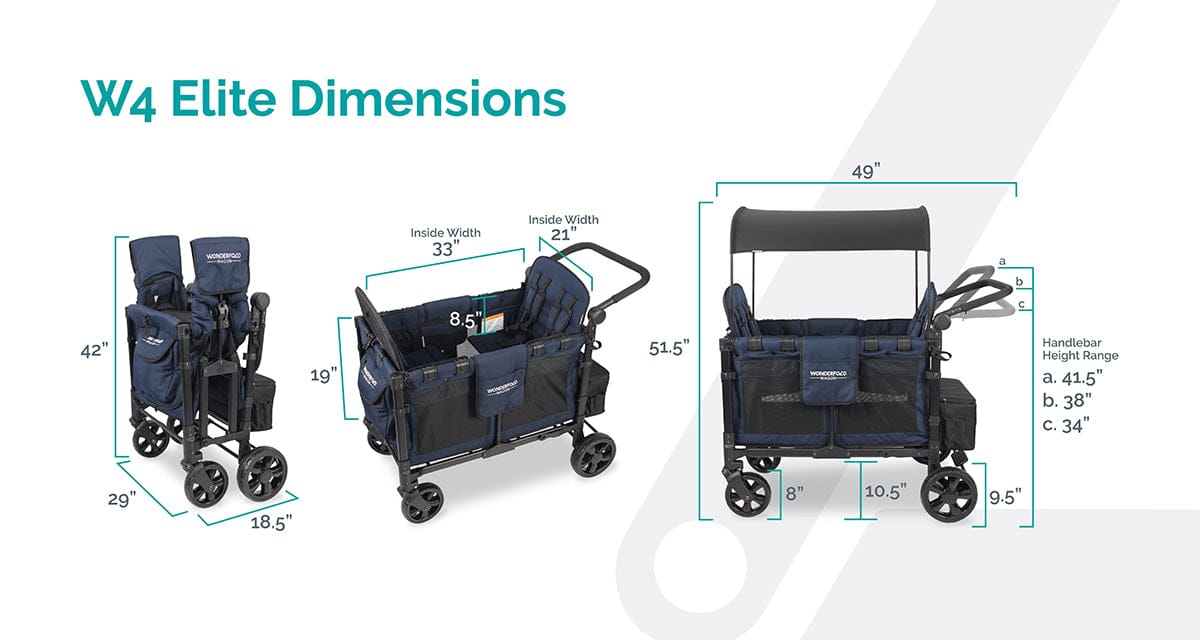 WonderFold W4 Elite Multifunctional Quad (4 Seater) Stroller Wagon - Volcanic Black - W4ELT-BLK