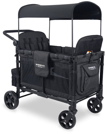 WonderFold W4 Elite Multifunctional Quad (4 Seater) Stroller Wagon - Volcanic Black - W4ELT-BLK