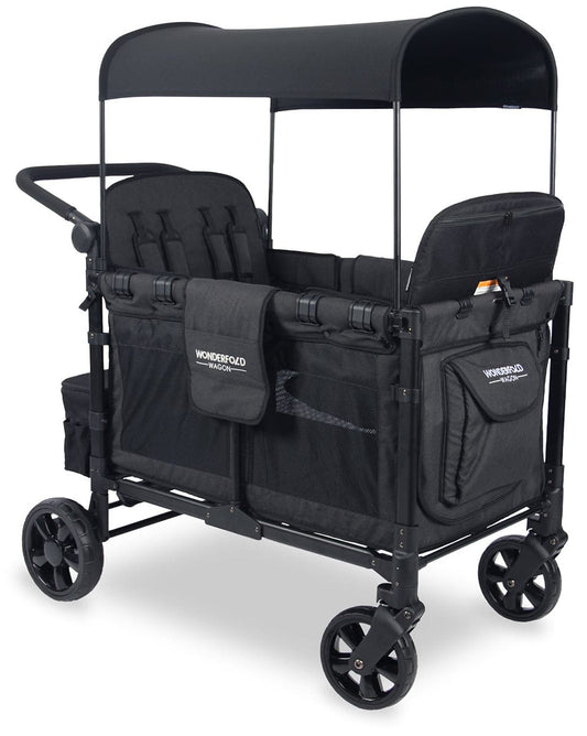 WonderFold W4 Elite Multifunctional Quad (4 Seater) Stroller Wagon - Volcanic Black - W4ELT-BLK