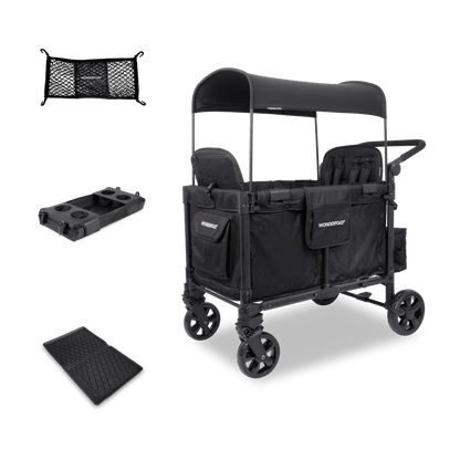 WonderFold W4 Elite Pro (4 Seater) Everyday Stroller Wagon Bundle - Jet Black