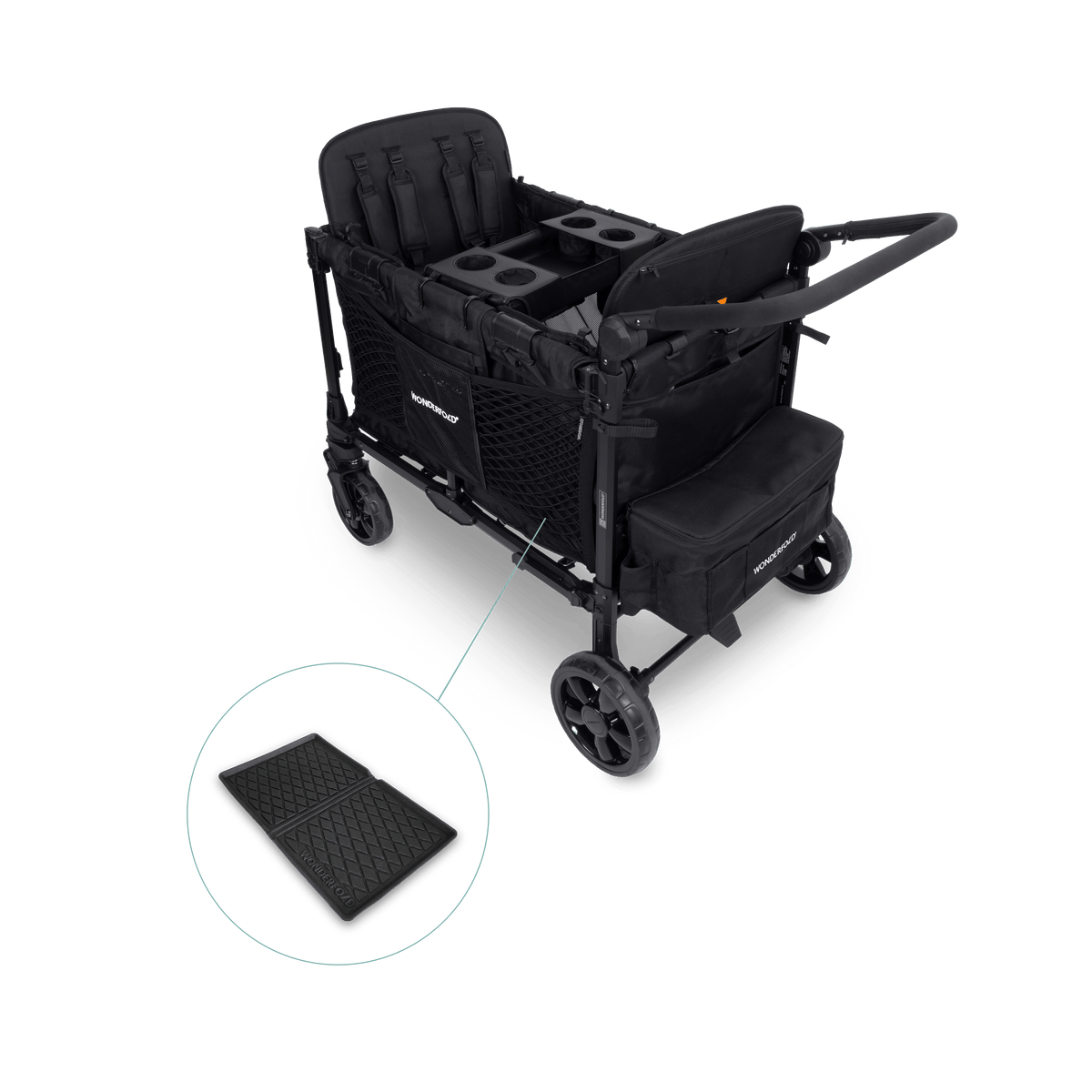 WonderFold W4 Elite Pro (4 Seater) Everyday Stroller Wagon Bundle - Jet Black