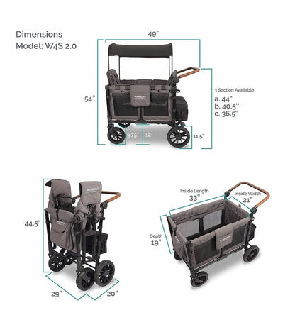 WonderFold W4 Luxe Multifunctional Quad (4 Seater) Stroller Wagon - Black Camo - W4LUX-BLKCM