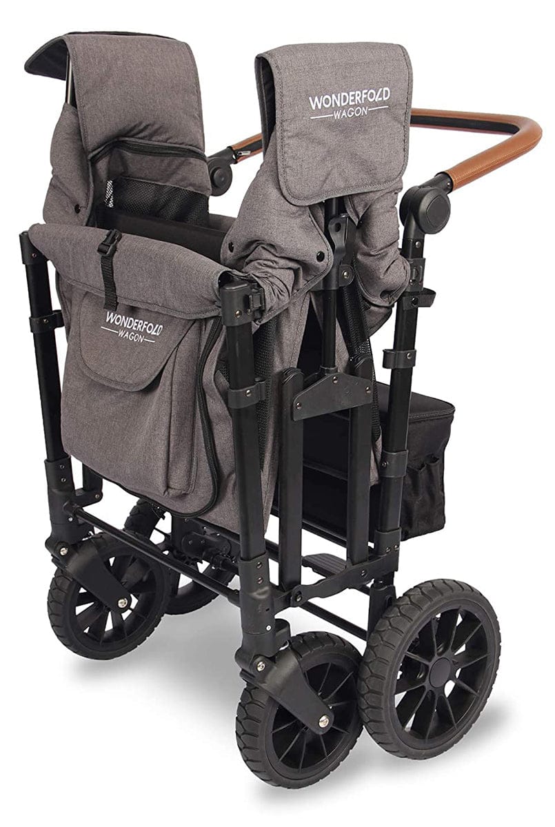 WonderFold W4 Luxe Multifunctional Quad (4 Seater) Stroller Wagon - Charcoal Gray/Black Frame - W4S2GRY