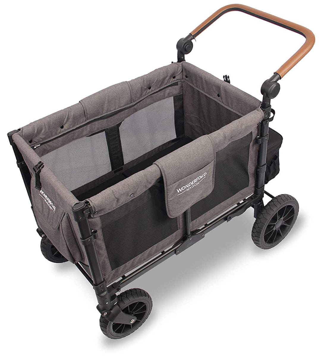WonderFold W4 Luxe Multifunctional Quad (4 Seater) Stroller Wagon - Charcoal Gray/Black Frame - W4S2GRY