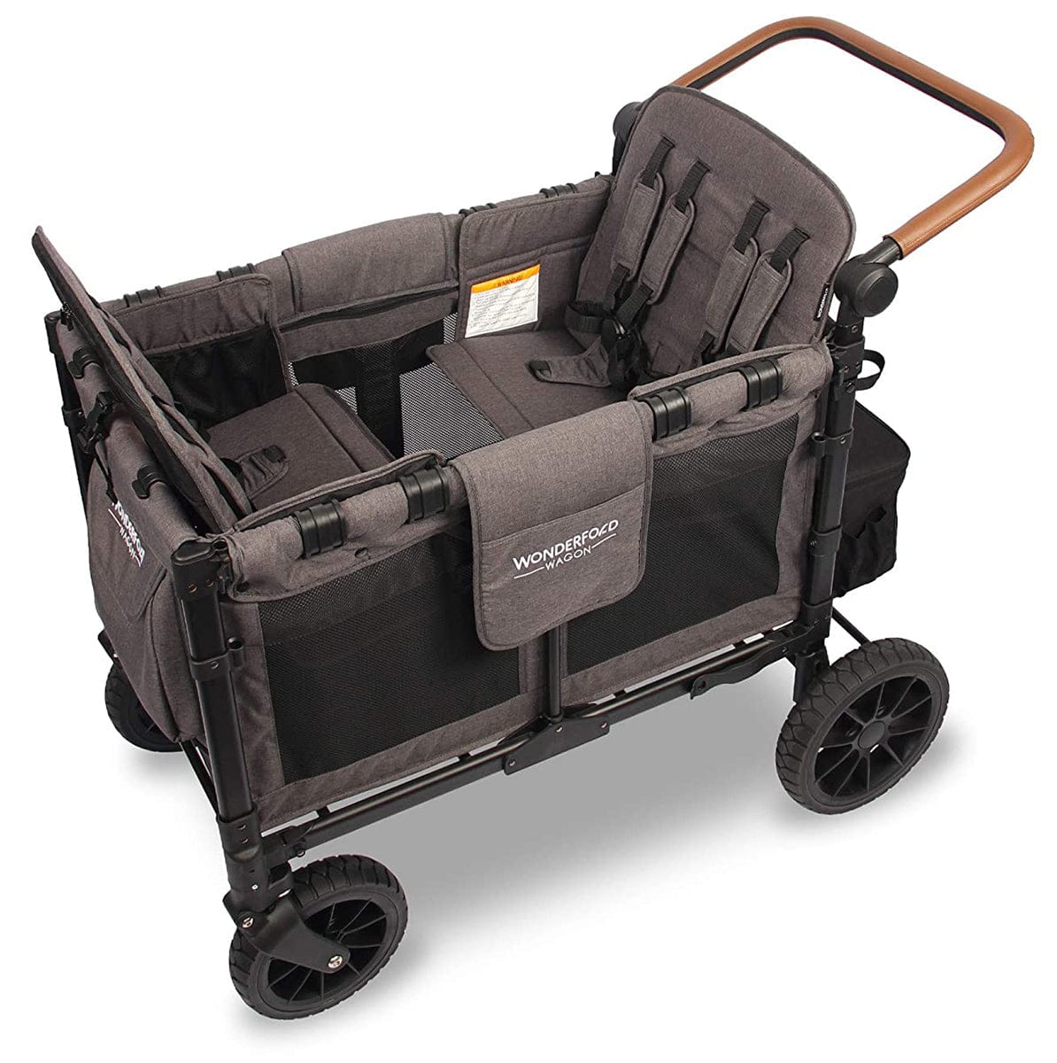 WonderFold W4 Luxe Multifunctional Quad (4 Seater) Stroller Wagon - Charcoal Gray/Black Frame - W4S2GRY