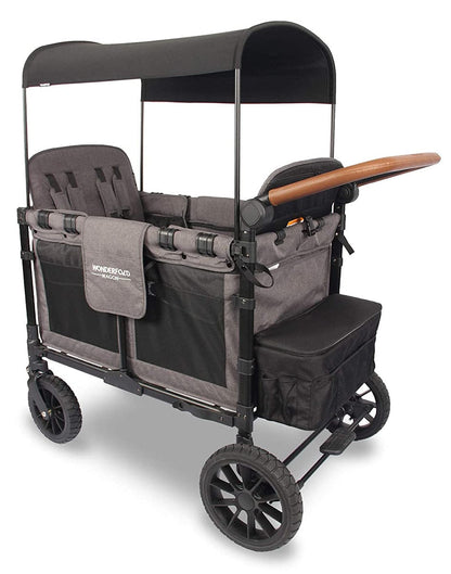 WonderFold W4 Luxe Multifunctional Quad (4 Seater) Stroller Wagon - Charcoal Gray/Black Frame - W4S2GRY