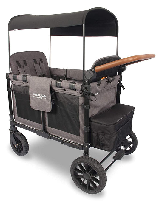 WonderFold W4 Luxe Multifunctional Quad (4 Seater) Stroller Wagon - Charcoal Gray/Black Frame - W4S2GRY