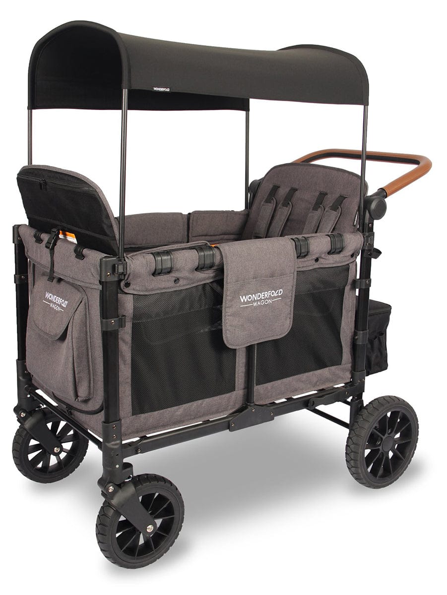 WonderFold W4 Luxe Multifunctional Quad (4 Seater) Stroller Wagon - Charcoal Gray/Black Frame - W4S2GRY