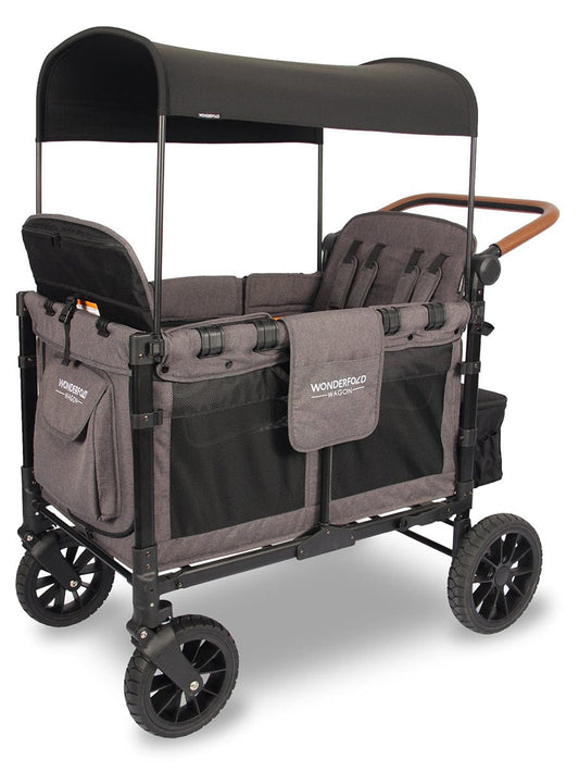 WonderFold W4 Luxe Multifunctional Quad (4 Seater) Stroller Wagon - Charcoal Gray/Black Frame - W4S2GRY
