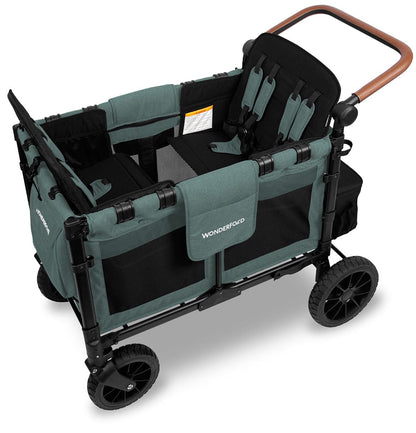 WonderFold W4 Luxe Multifunctional Quad (4 Seater) Stroller Wagon - Hunter Green (Albee Exclusive) - W4LUX-HNTGN