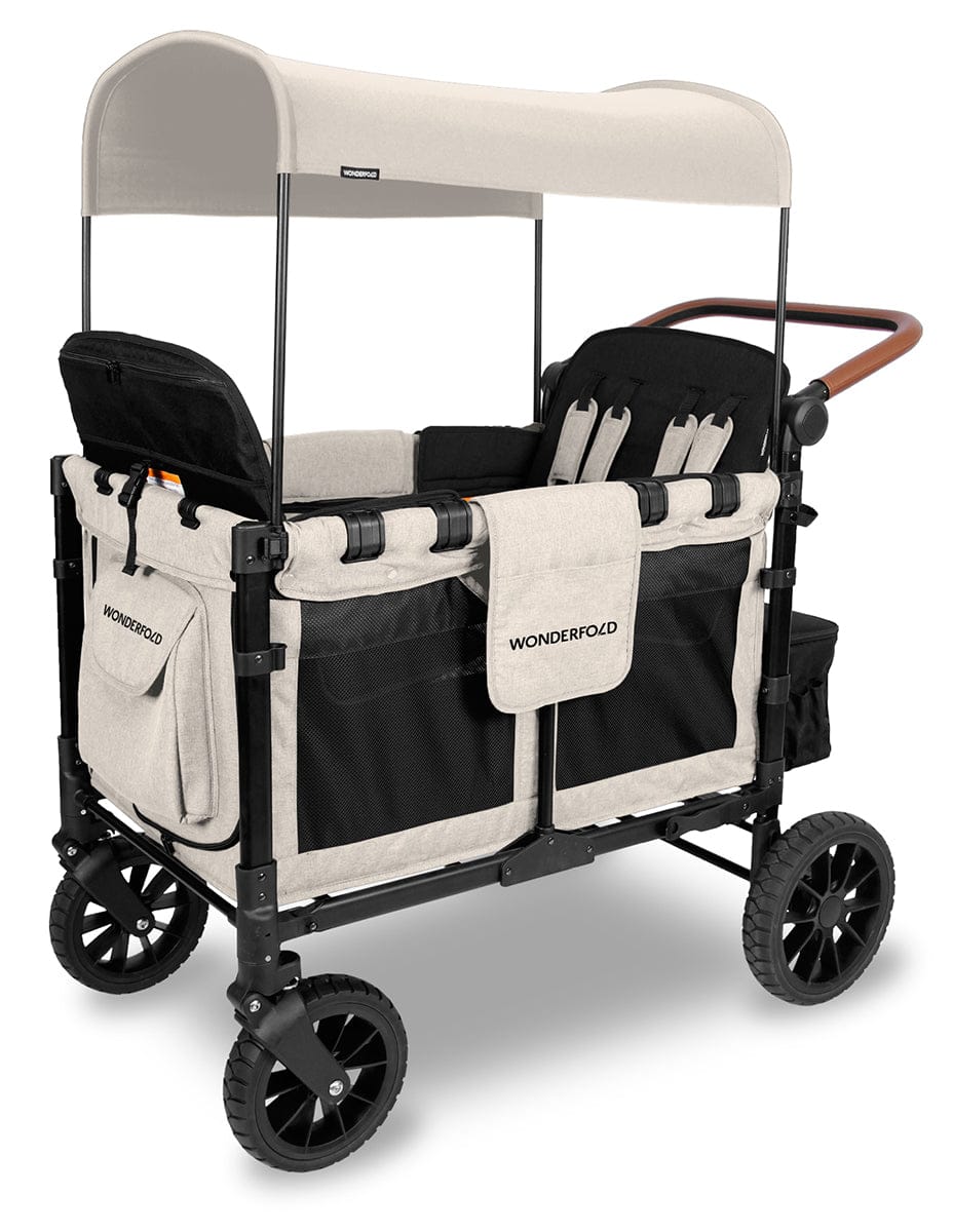 WonderFold W4 Luxe Multifunctional Quad (4 Seater) Stroller Wagon - Sandy Beige (Albee Exclusive) - W4LUX-SDYBG