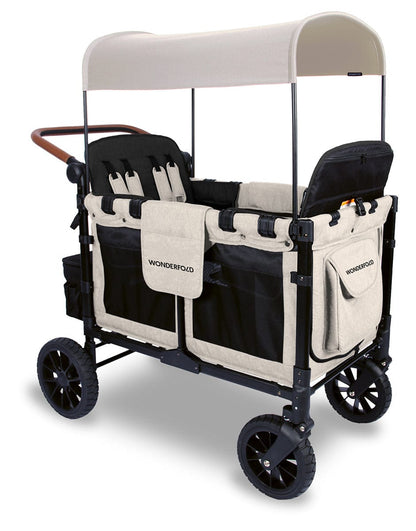 WonderFold W4 Luxe Multifunctional Quad (4 Seater) Stroller Wagon - Sandy Beige (Albee Exclusive)