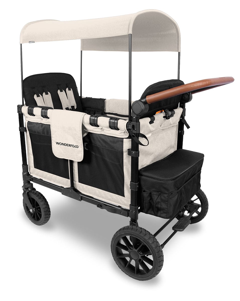 WonderFold W4 Luxe Multifunctional Quad (4 Seater) Stroller Wagon - Sandy Beige (Albee Exclusive)