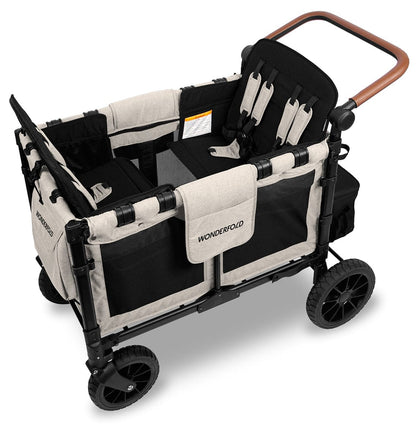 WonderFold W4 Luxe Multifunctional Quad (4 Seater) Stroller Wagon - Sandy Beige (Albee Exclusive)