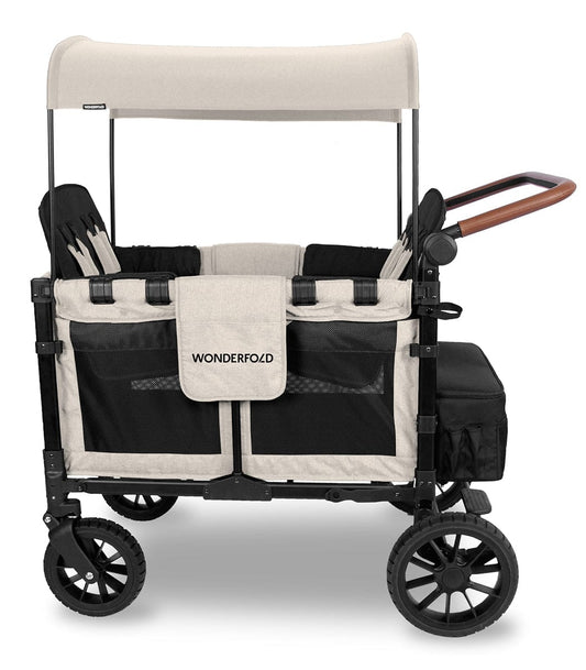 WonderFold W4 Luxe Multifunctional Quad (4 Seater) Stroller Wagon - Sandy Beige (Albee Exclusive)
