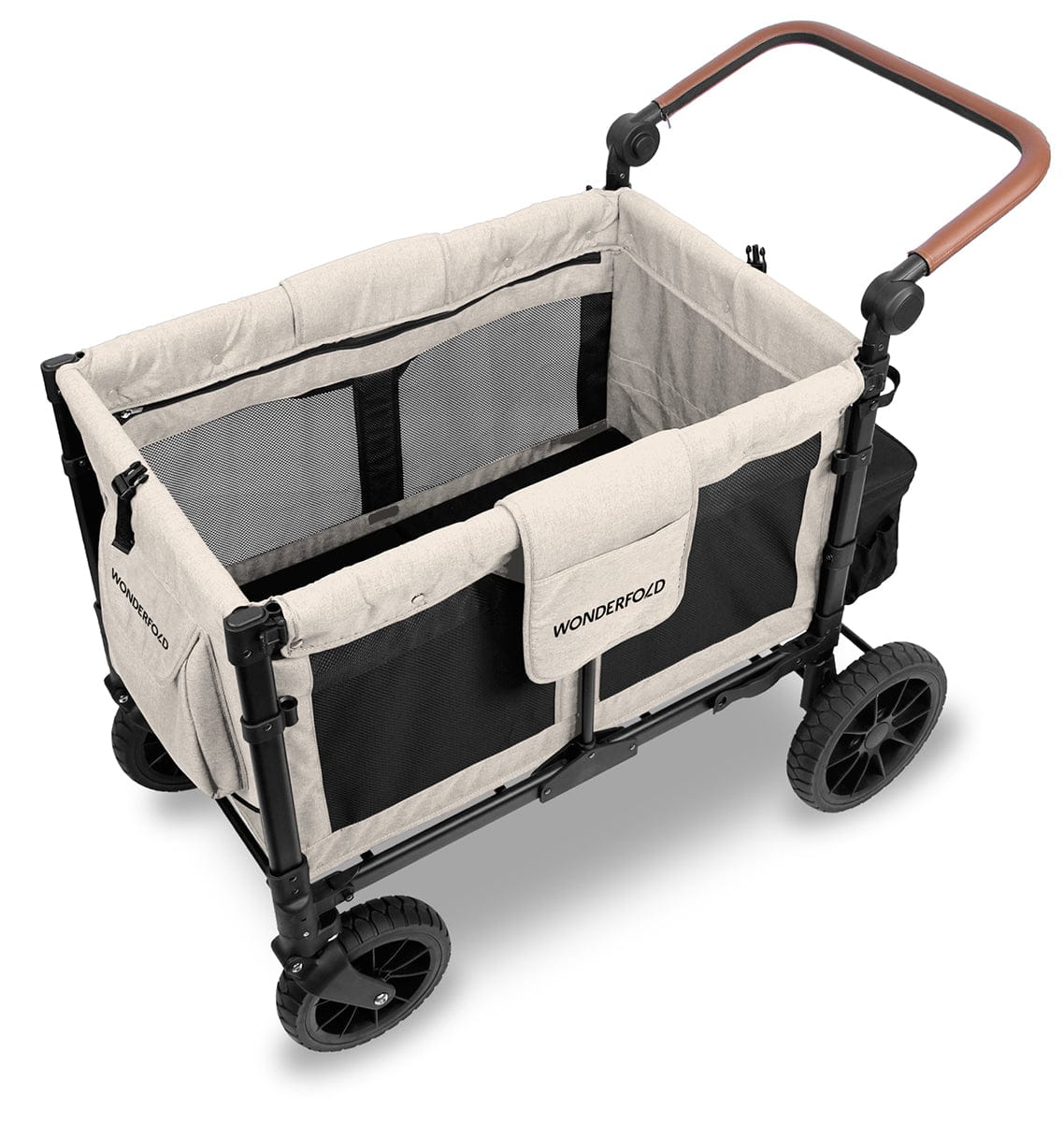 WonderFold W4 Luxe Multifunctional Quad (4 Seater) Stroller Wagon - Sandy Beige (Albee Exclusive)