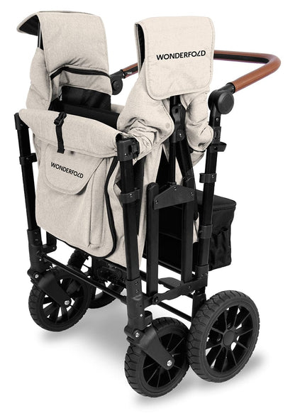 WonderFold W4 Luxe Multifunctional Quad (4 Seater) Stroller Wagon - Sandy Beige / Black Canopy (Albee Exclusive) - W4LUX-SDYBG-BLKCPY
