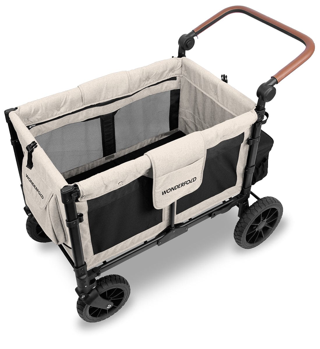 WonderFold W4 Luxe Multifunctional Quad (4 Seater) Stroller Wagon - Sandy Beige / Black Canopy (Albee Exclusive) - W4LUX-SDYBG-BLKCPY