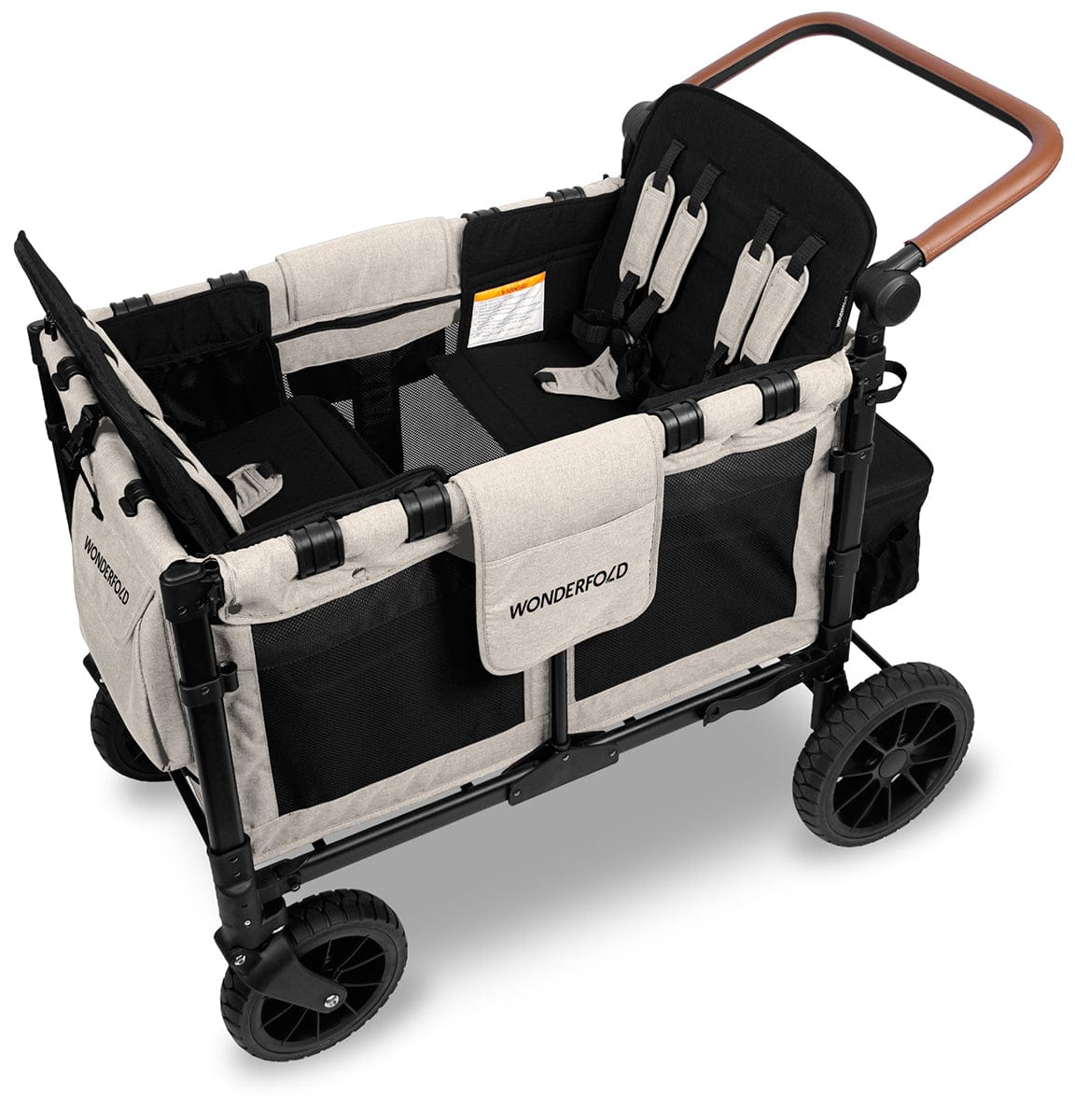 WonderFold W4 Luxe Multifunctional Quad (4 Seater) Stroller Wagon - Sandy Beige / Black Canopy (Albee Exclusive) - W4LUX-SDYBG-BLKCPY