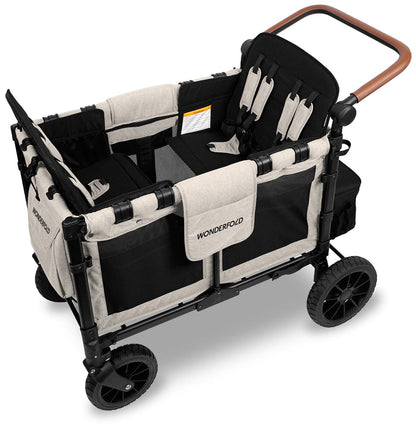 WonderFold W4 Luxe Multifunctional Quad (4 Seater) Stroller Wagon - Sandy Beige / Black Canopy (Albee Exclusive) - W4LUX-SDYBG-BLKCPY