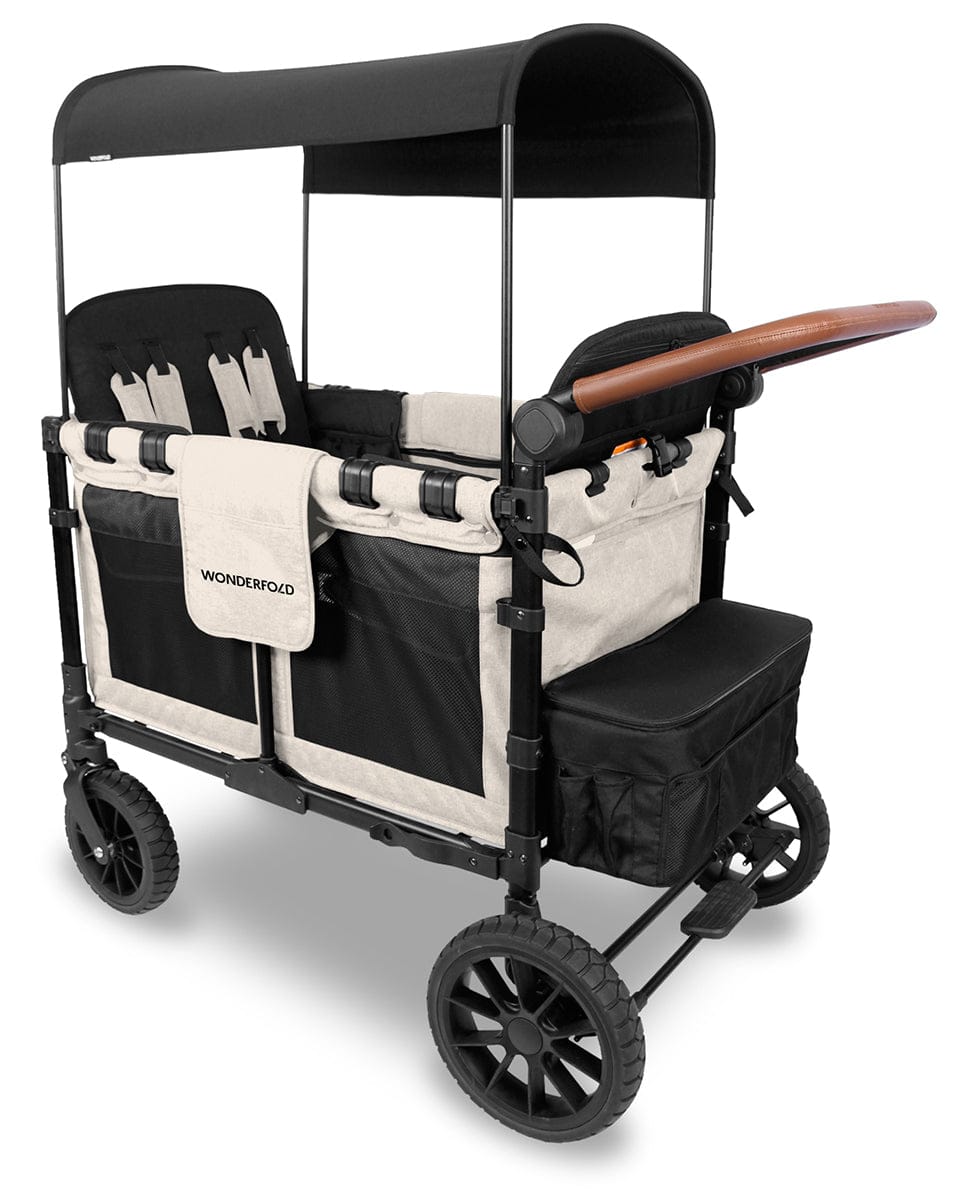 WonderFold W4 Luxe Multifunctional Quad (4 Seater) Stroller Wagon - Sandy Beige / Black Canopy (Albee Exclusive) - W4LUX-SDYBG-BLKCPY