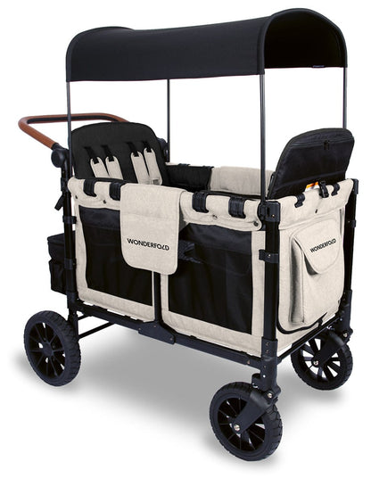 WonderFold W4 Luxe Multifunctional Quad (4 Seater) Stroller Wagon - Sandy Beige / Black Canopy (Albee Exclusive) - W4LUX-SDYBG-BLKCPY